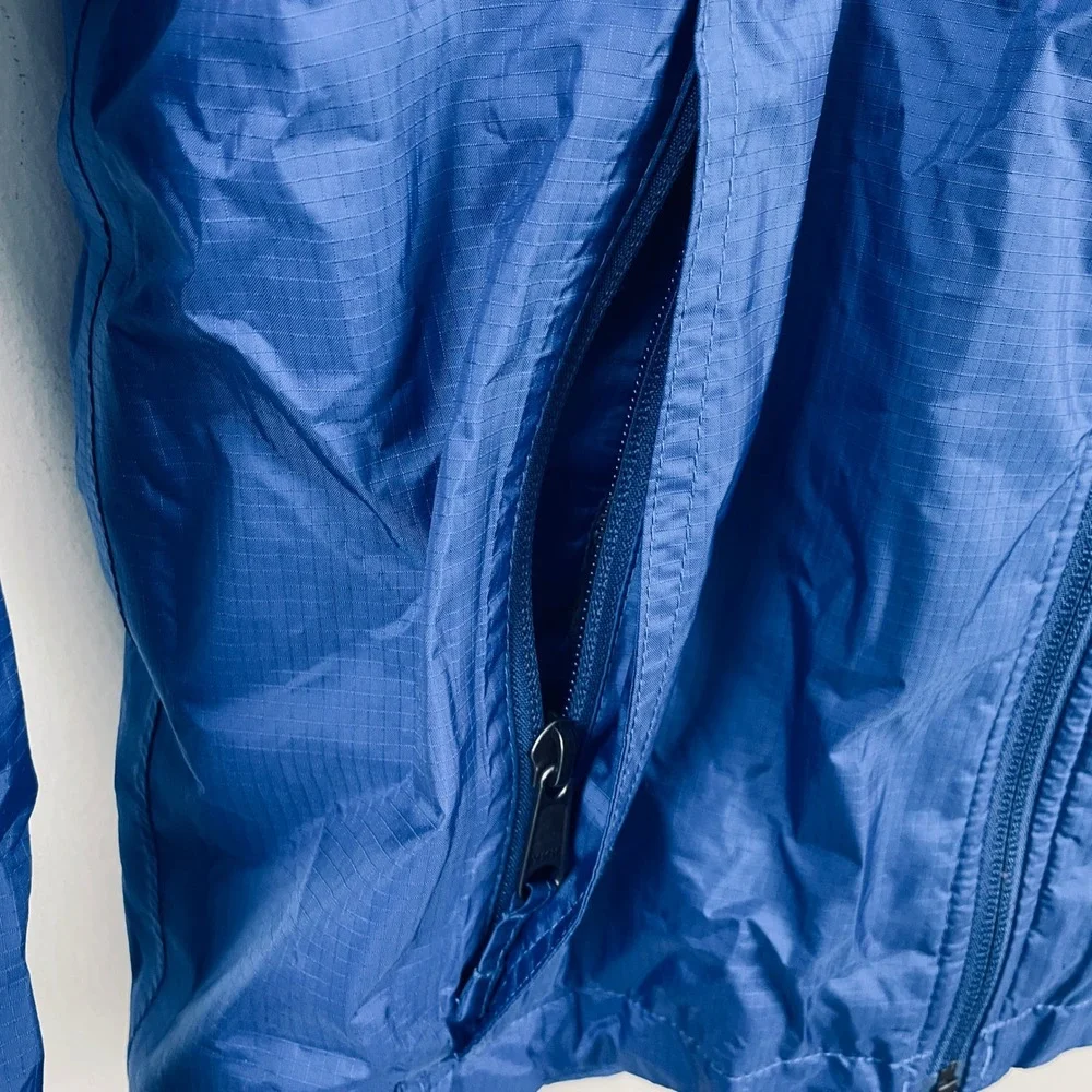 LL Bean Kids Blue TEK Hooded Fleece Lined Rain Jacket Large 14-16